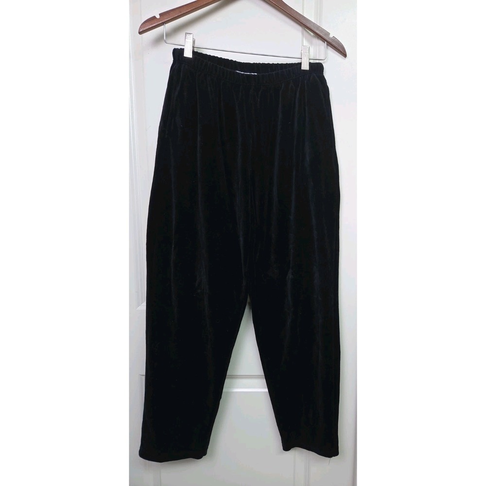 Vtg Pull On Velvet Velour Pants Black Tapered Whimsygoth Dark Academia Petite L